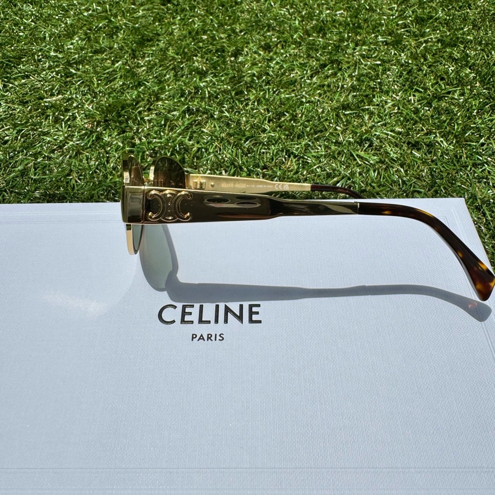 Celine Triomphe 01 Oval-frame gold-tone metal oval acetate Sunglasses CL40235U - Picture 4 of 13